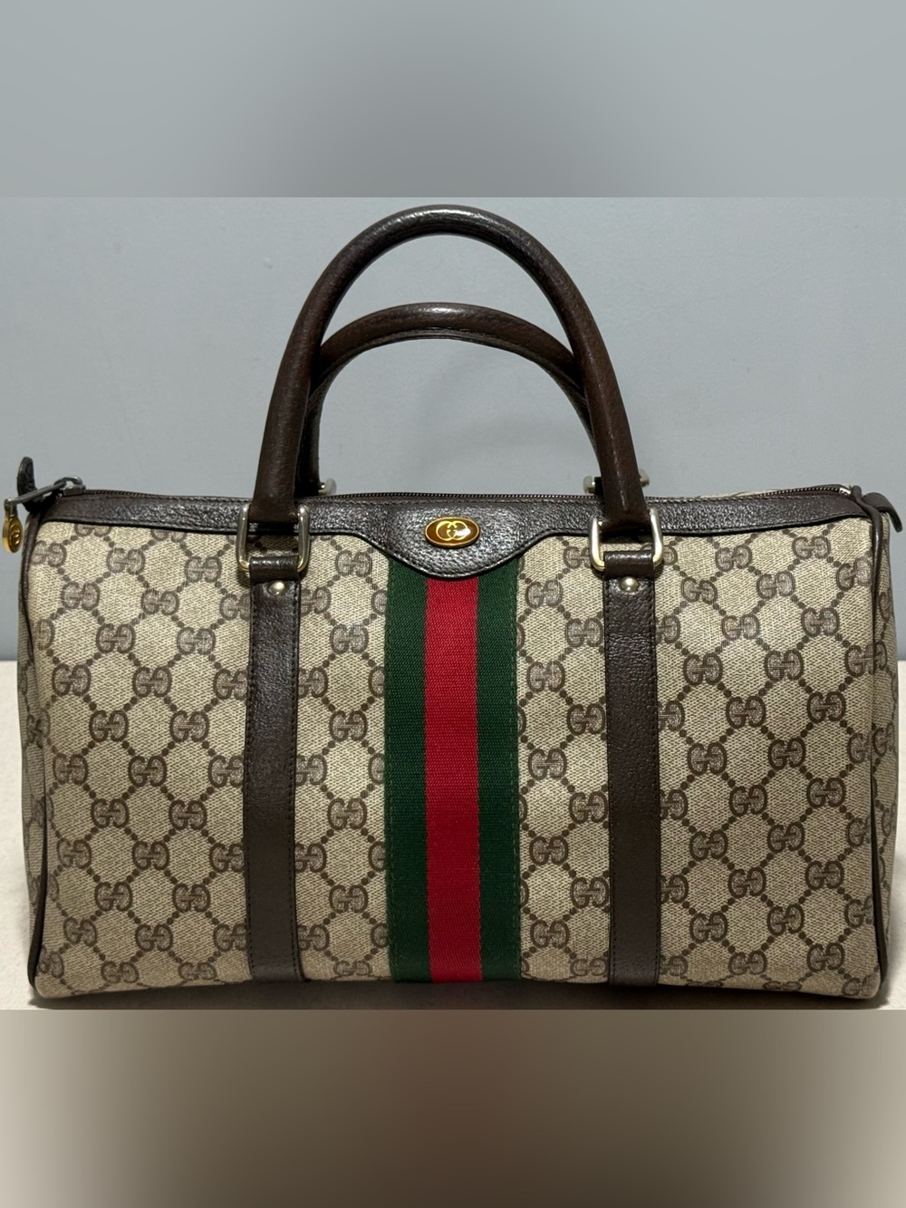 Gucci Vintage GG Supreme Canvas Sherry Line Boston Bag
